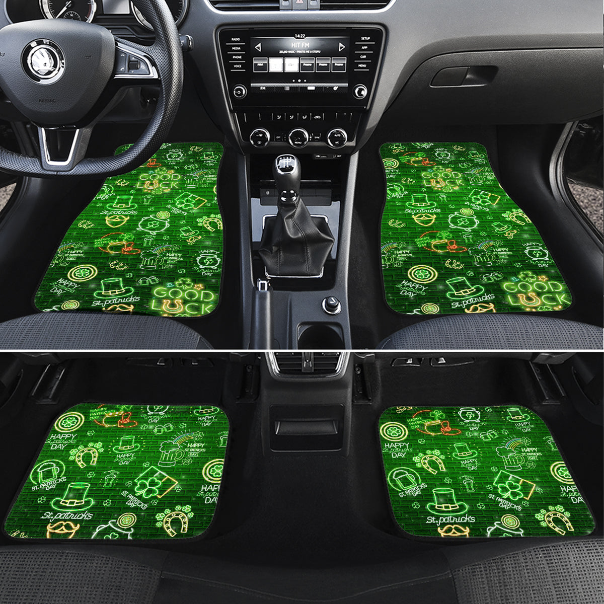Ireland St Patrick's Day Car Mats Symbols Neon - Wonder Print Shop