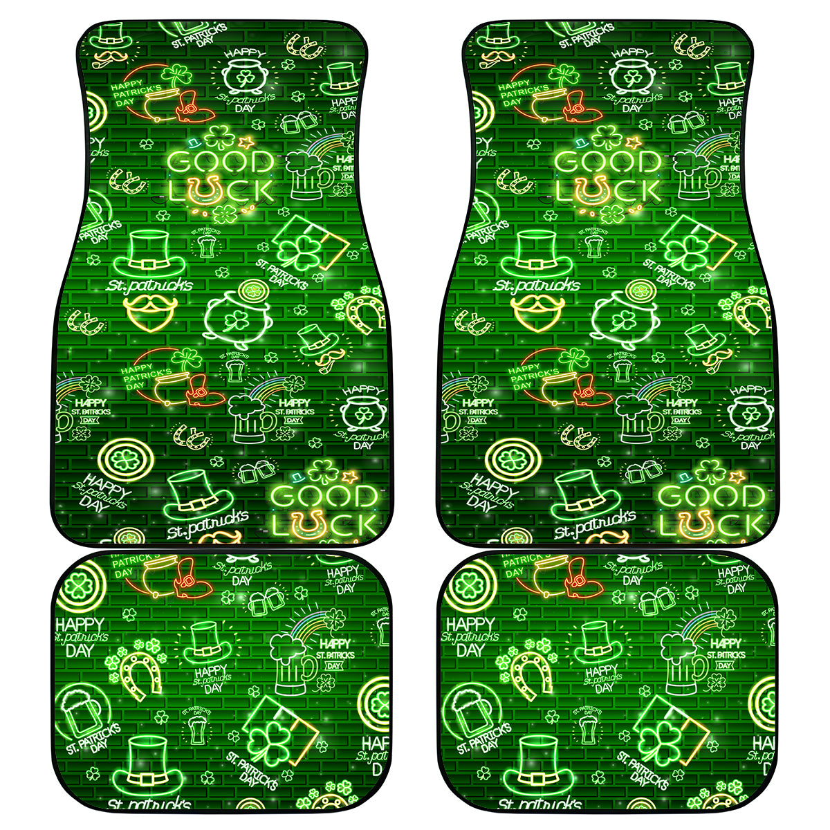 Ireland St Patrick's Day Car Mats Symbols Neon - Wonder Print Shop