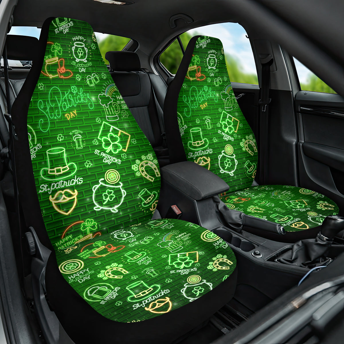 Ireland St Patrick's Day Car Seat Cover Symbols Neon - Wonder Print Shop