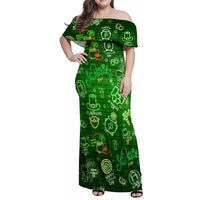 Ireland St Patrick's Day Family Matching Off Shoulder Maxi Dress and Hawaiian Shirt Symbols Neon - Wonder Print Shop