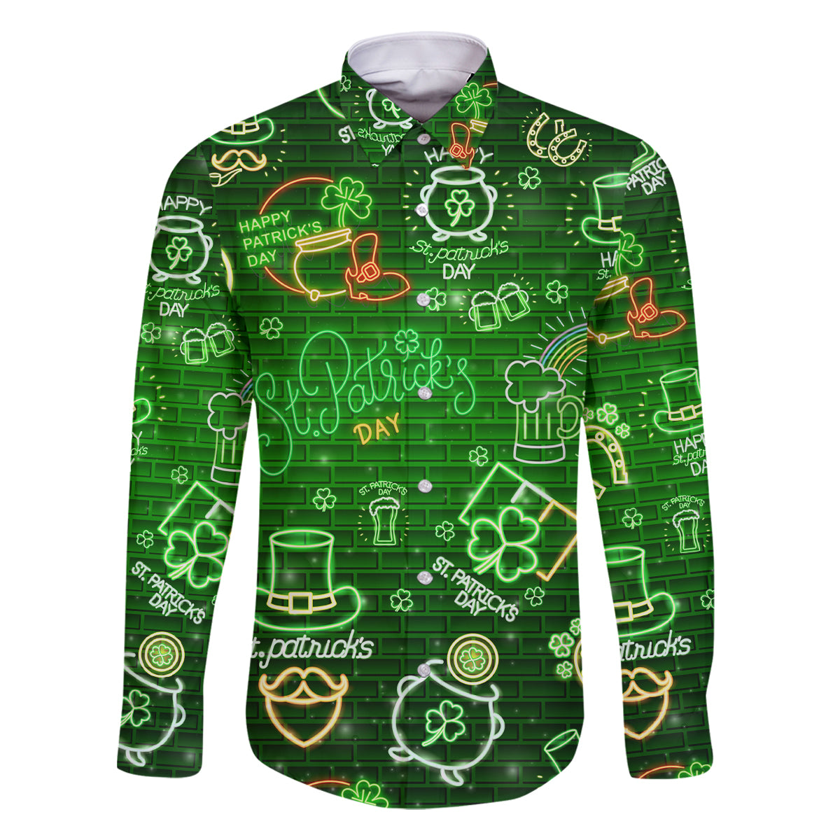 Ireland St Patrick's Day Family Matching Off Shoulder Short Dress and Hawaiian Shirt Symbols Neon - Wonder Print Shop