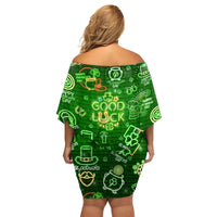 Ireland St Patrick's Day Family Matching Off Shoulder Short Dress and Hawaiian Shirt Symbols Neon - Wonder Print Shop