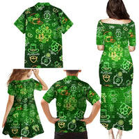 Ireland St Patrick's Day Family Matching Puletasi and Hawaiian Shirt Symbols Neon - Wonder Print Shop
