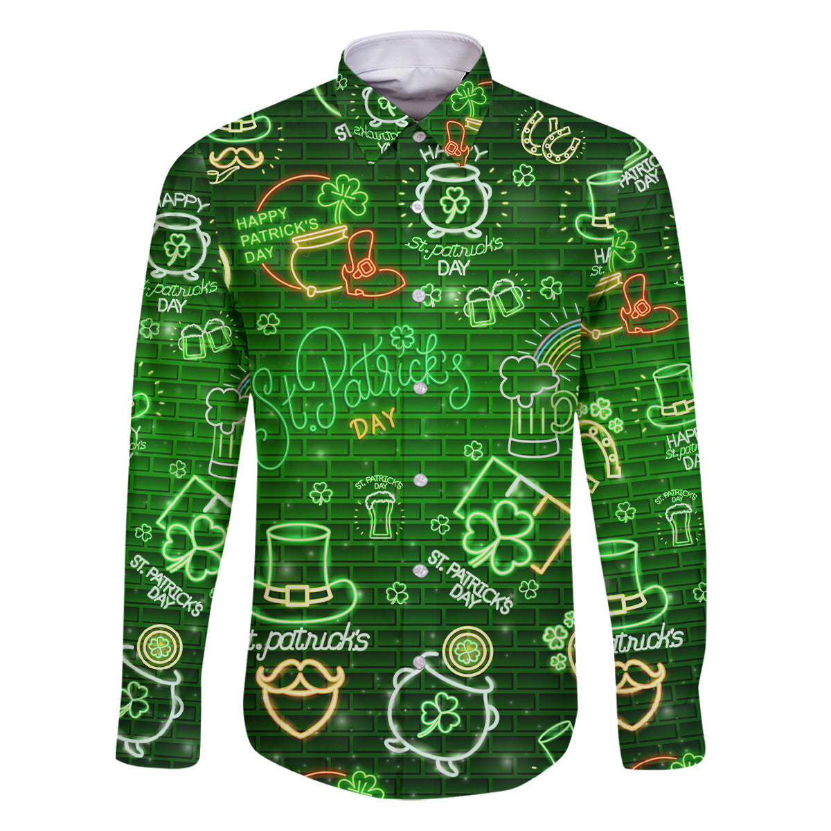 Ireland St Patrick's Day Family Matching Puletasi and Hawaiian Shirt Symbols Neon - Wonder Print Shop