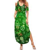 Ireland St Patrick's Day Family Matching Summer Maxi Dress and Hawaiian Shirt Symbols Neon - Wonder Print Shop