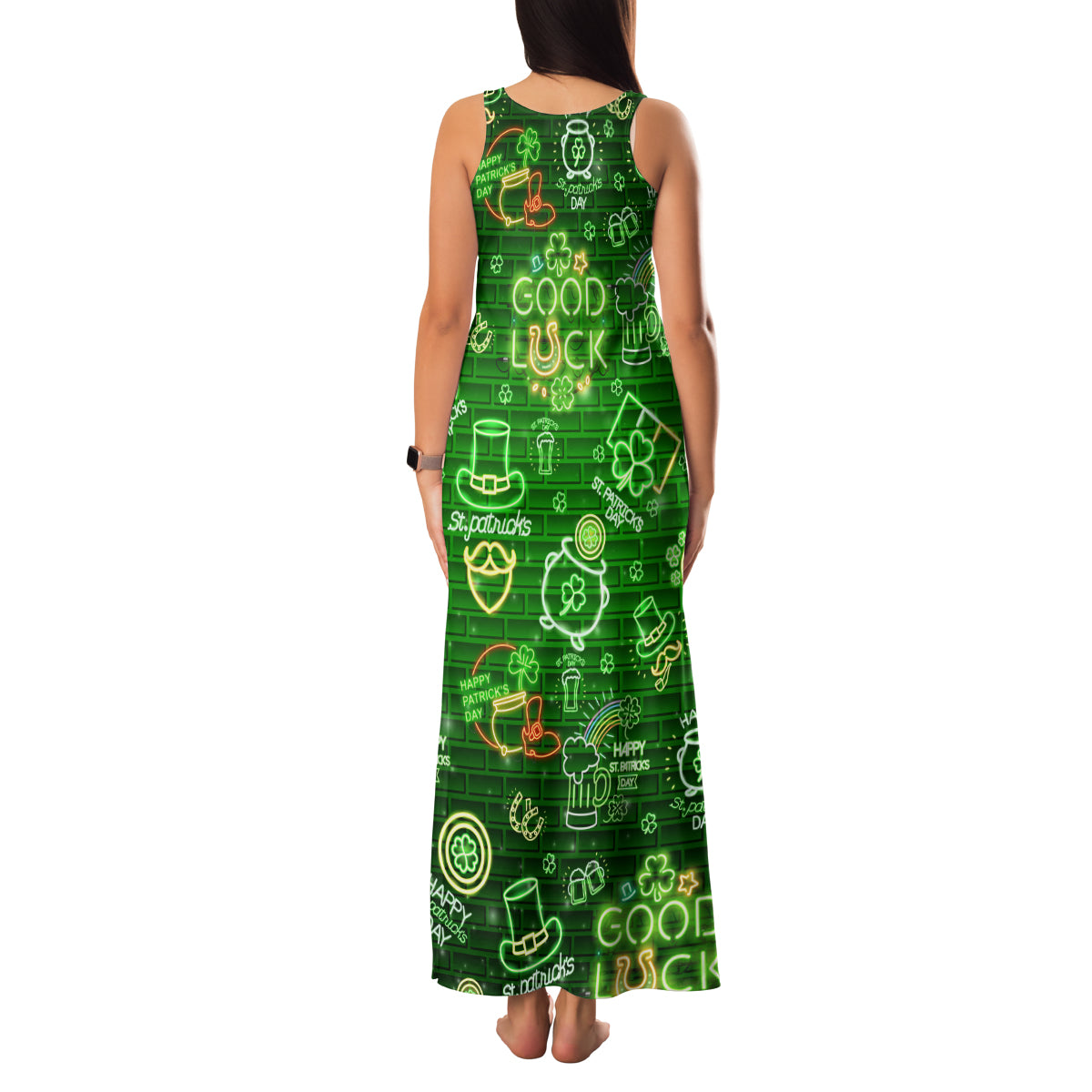 Ireland St Patrick's Day Family Matching Tank Maxi Dress and Hawaiian Shirt Symbols Neon - Wonder Print Shop