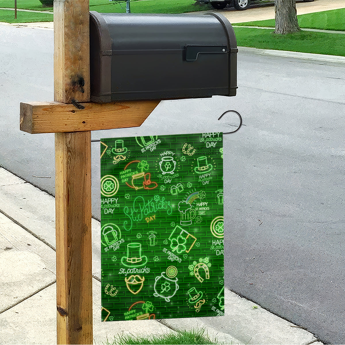 Ireland St Patrick's Day Garden Flag Symbols Neon - Wonder Print Shop