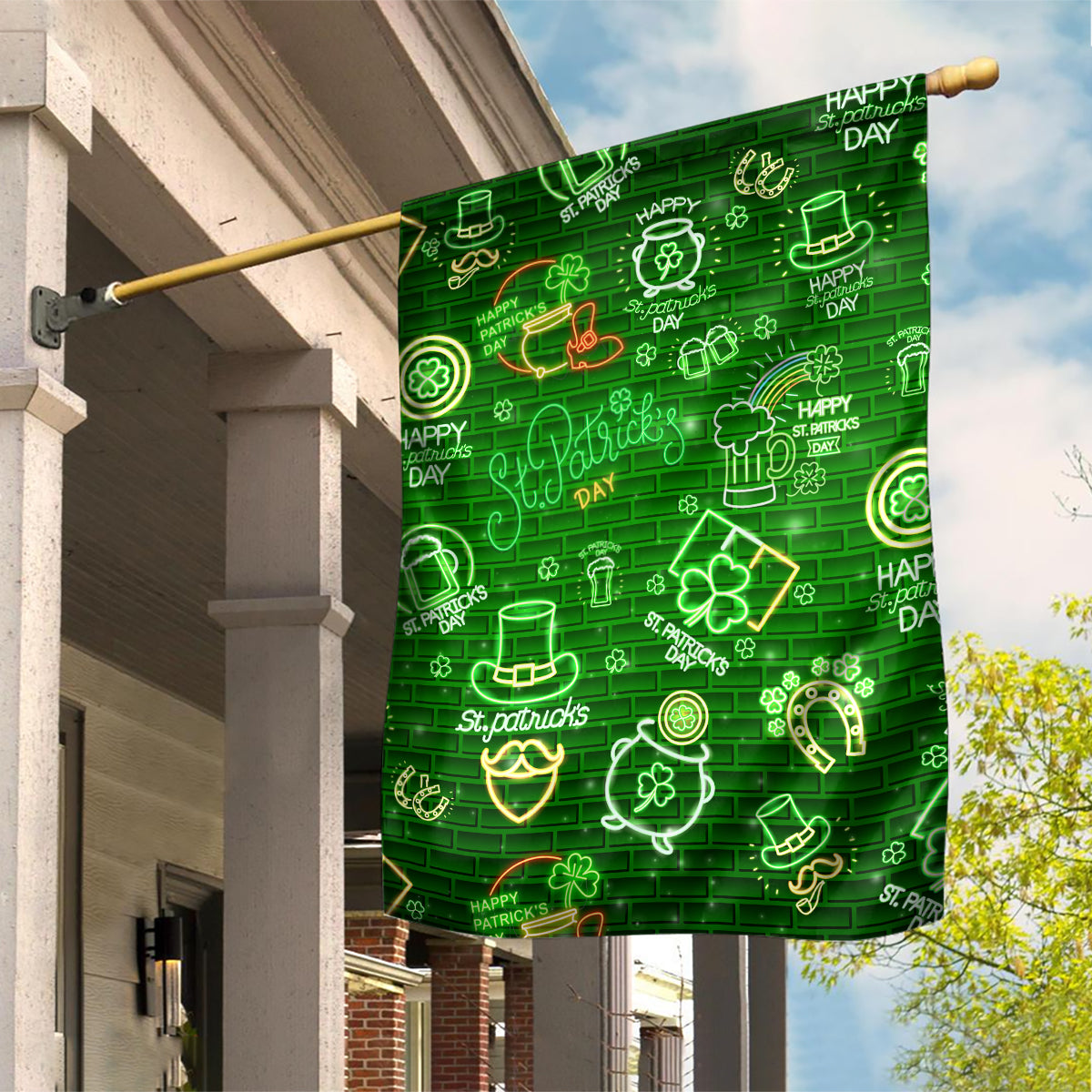 Ireland St Patrick's Day Garden Flag Symbols Neon - Wonder Print Shop