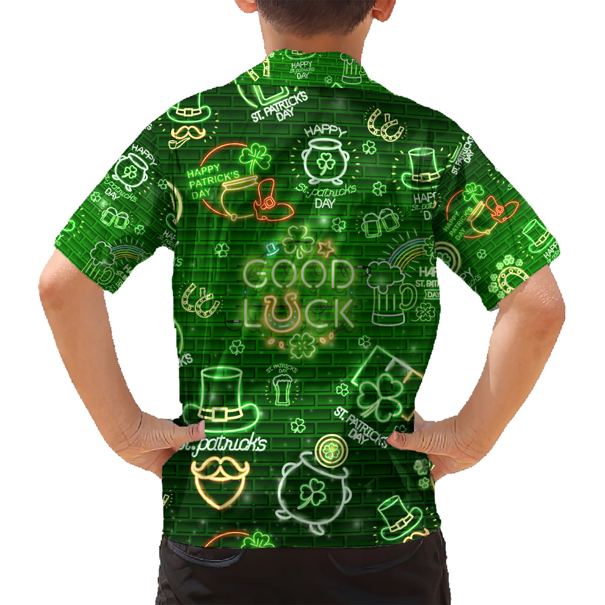 Ireland St Patrick's Day Kid Hawaiian Shirt Symbols Neon - Wonder Print Shop