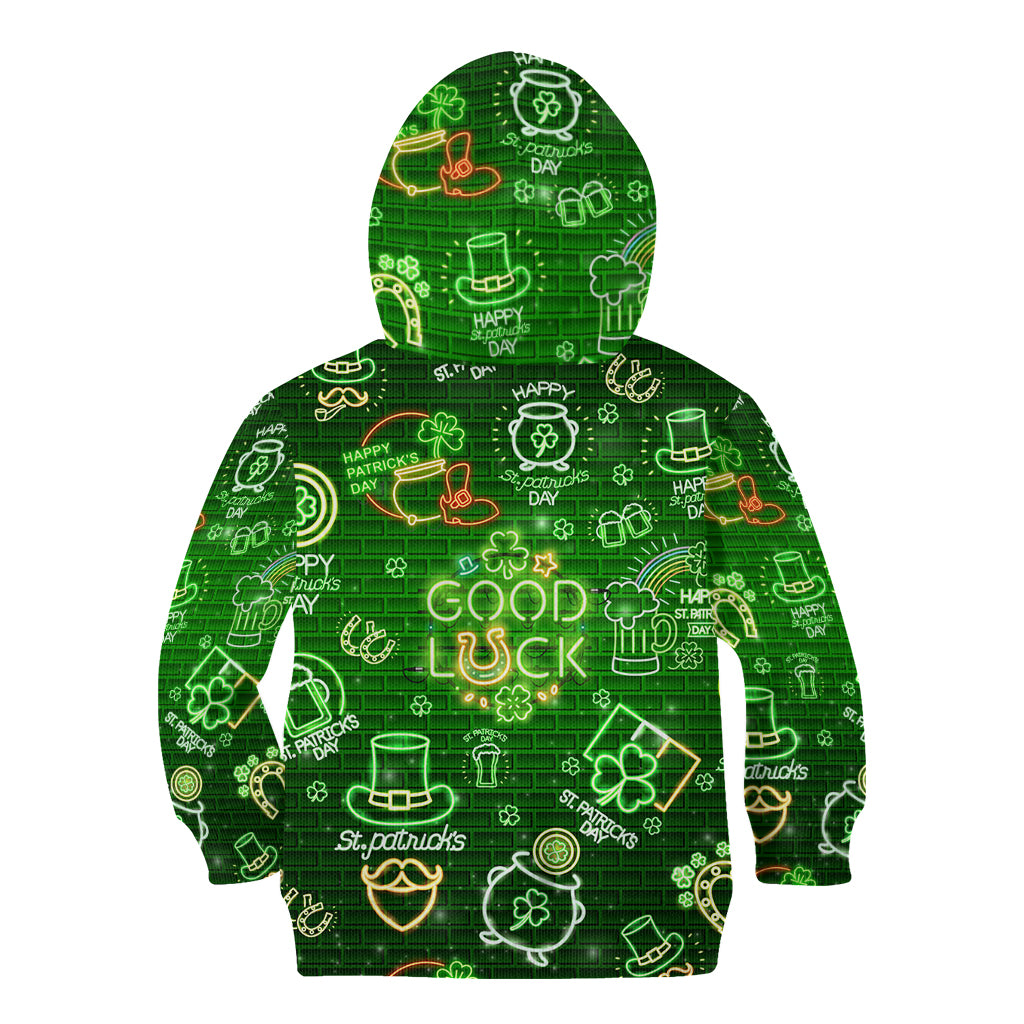 Ireland St Patrick's Day Kid Hoodie Symbols Neon - Wonder Print Shop