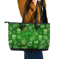 Ireland St Patrick's Day Leather Tote Bag Symbols Neon - Wonder Print Shop