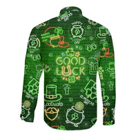 Ireland St Patrick's Day Long Sleeve Button Shirt Symbols Neon - Wonder Print Shop