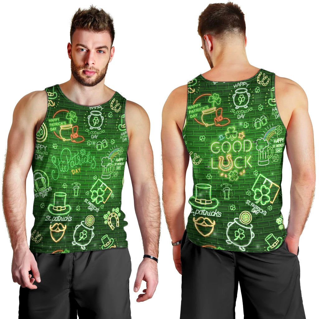 Ireland St Patrick's Day Men Tank Top Symbols Neon - Wonder Print Shop
