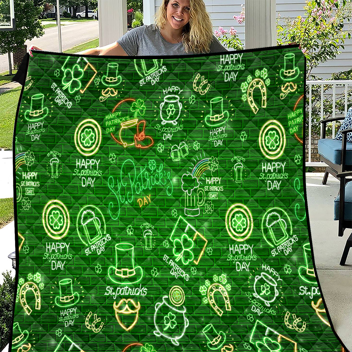Ireland St Patrick's Day Quilt Symbols Neon - Wonder Print Shop