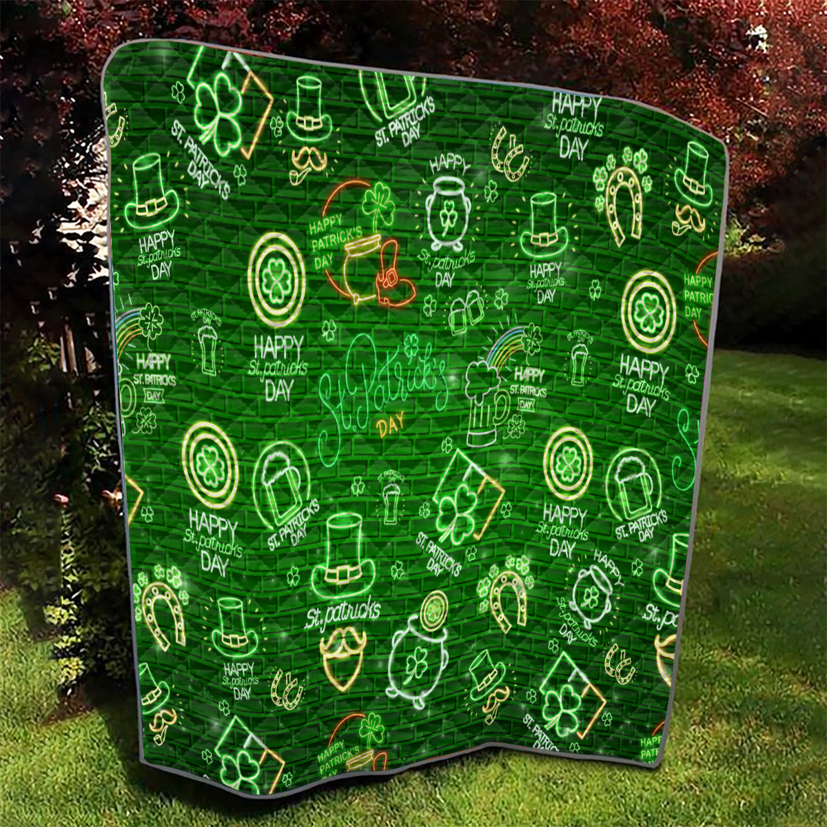 Ireland St Patrick's Day Quilt Symbols Neon - Wonder Print Shop