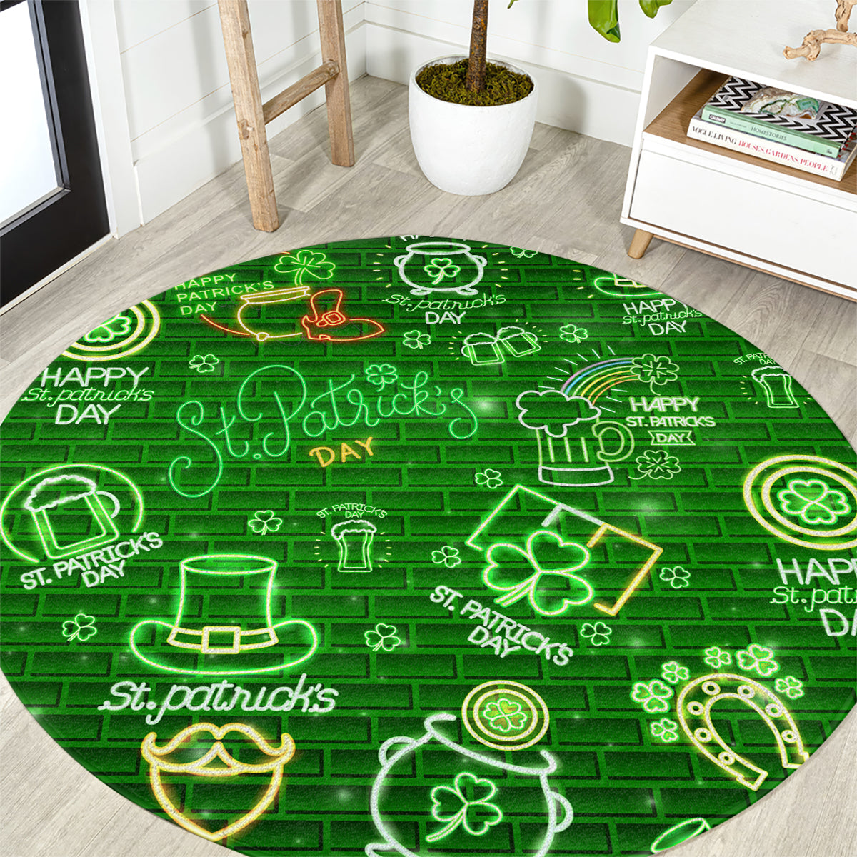 Ireland St Patrick's Day Round Carpet Symbols Neon