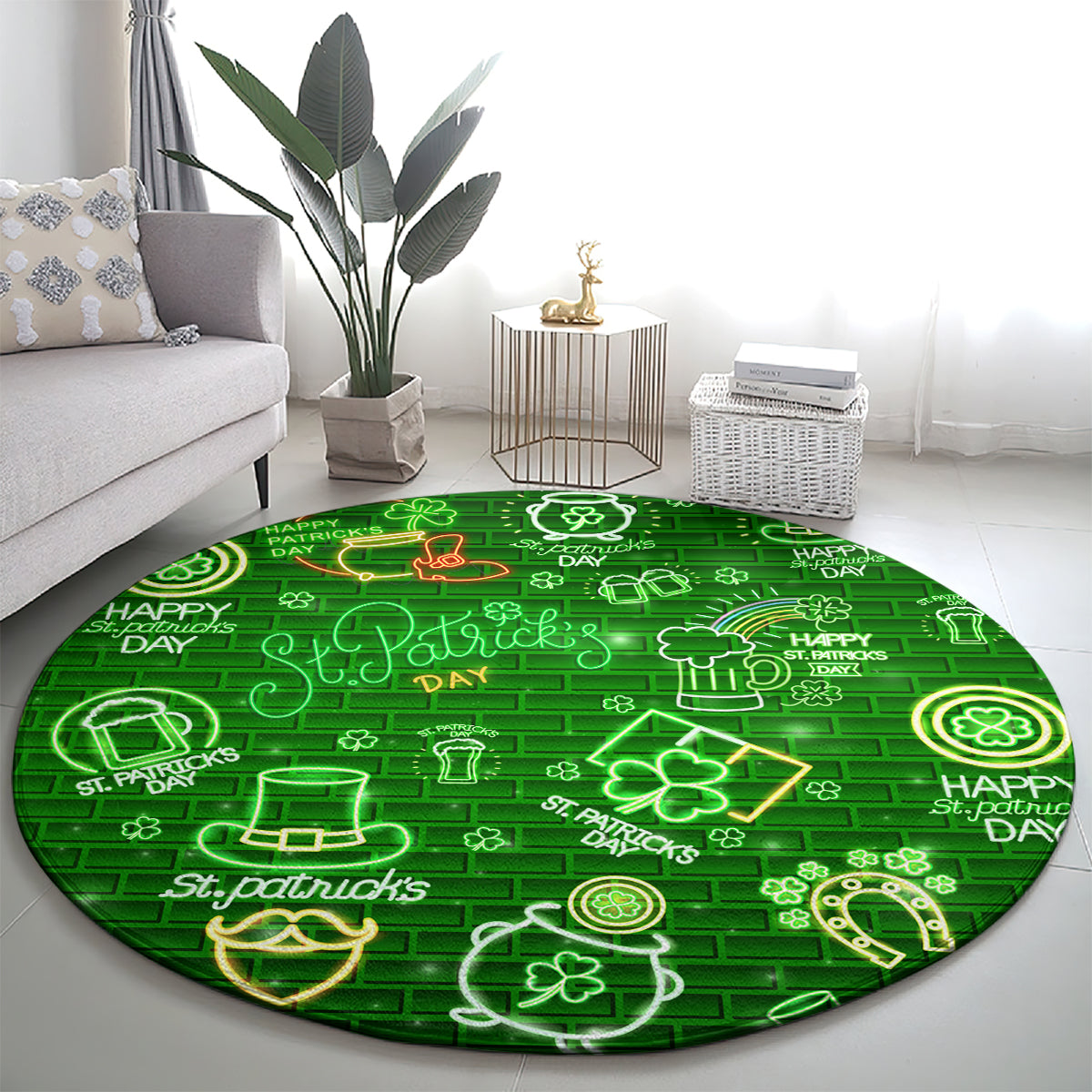 Ireland St Patrick's Day Round Carpet Symbols Neon