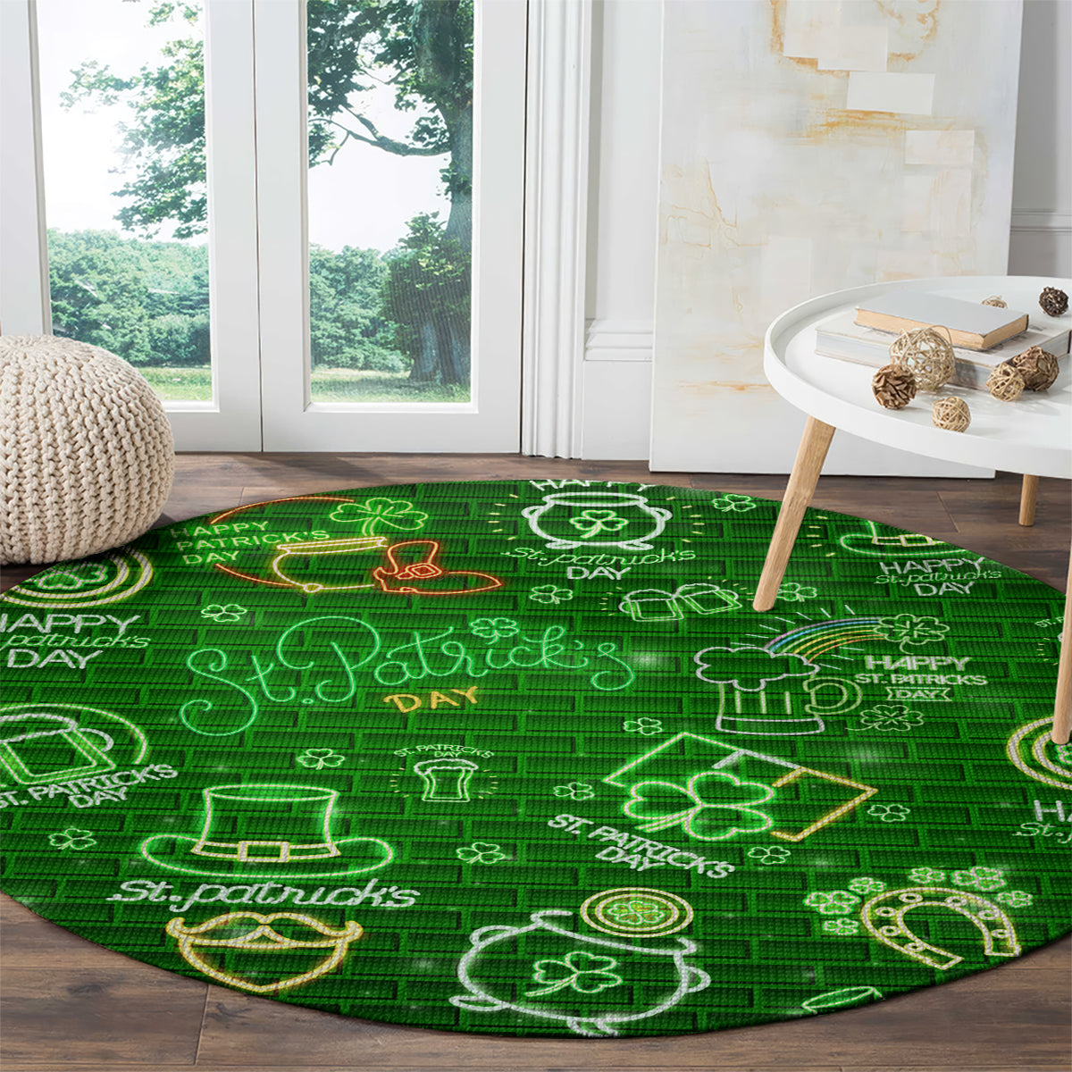 Ireland St Patrick's Day Round Carpet Symbols Neon