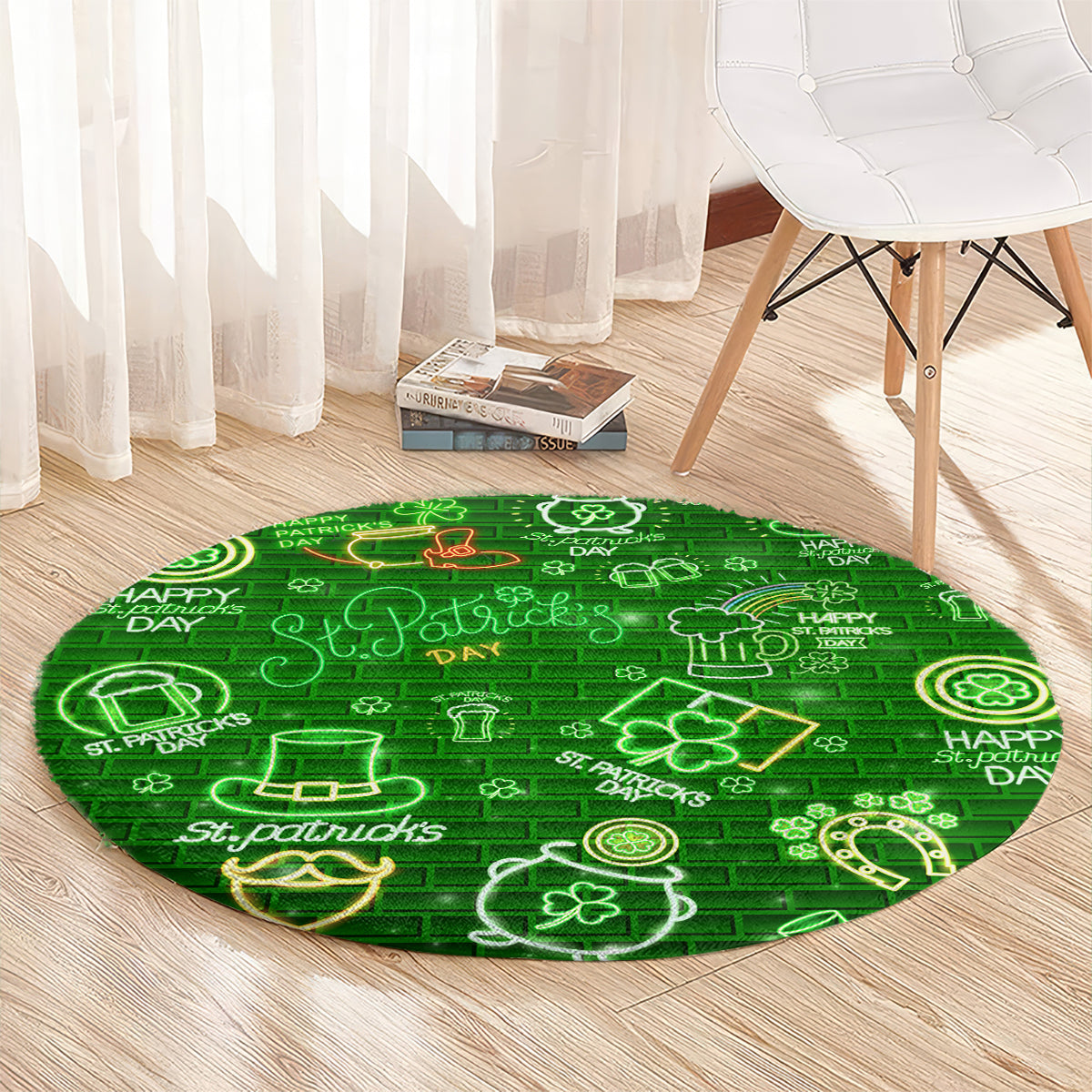 Ireland St Patrick's Day Round Carpet Symbols Neon