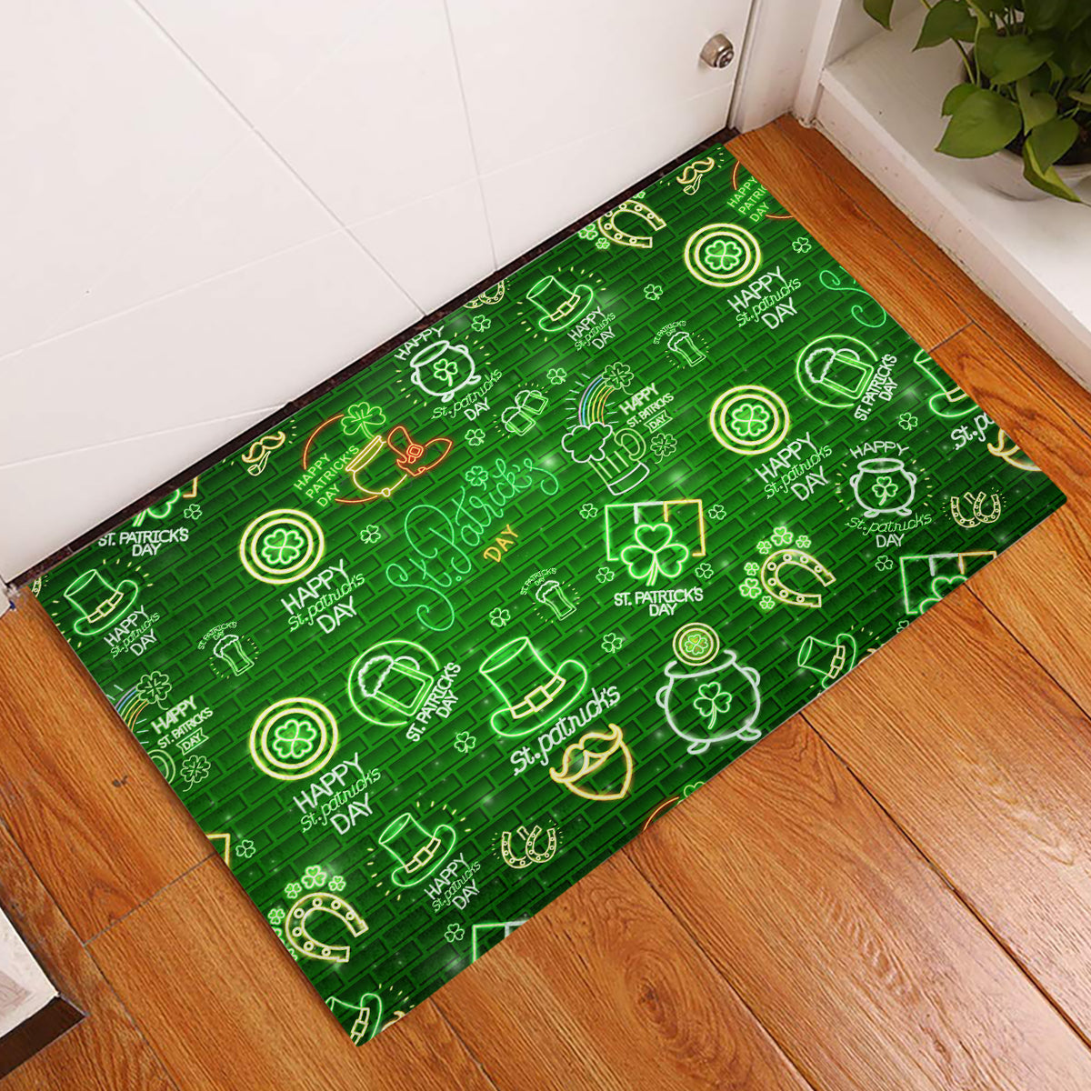 Ireland St Patrick's Day Rubber Doormat Symbols Neon - Wonder Print Shop