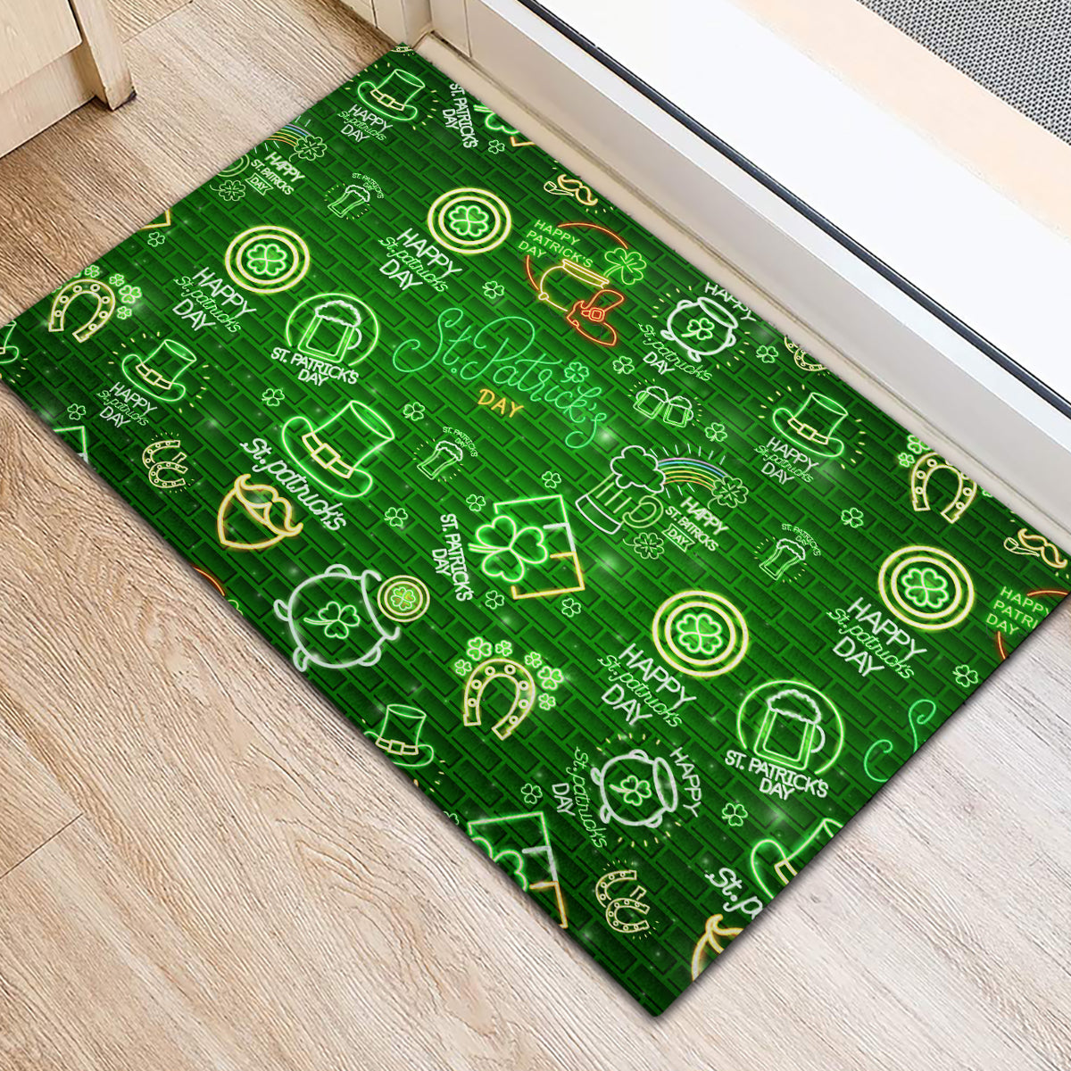 Ireland St Patrick's Day Rubber Doormat Symbols Neon - Wonder Print Shop