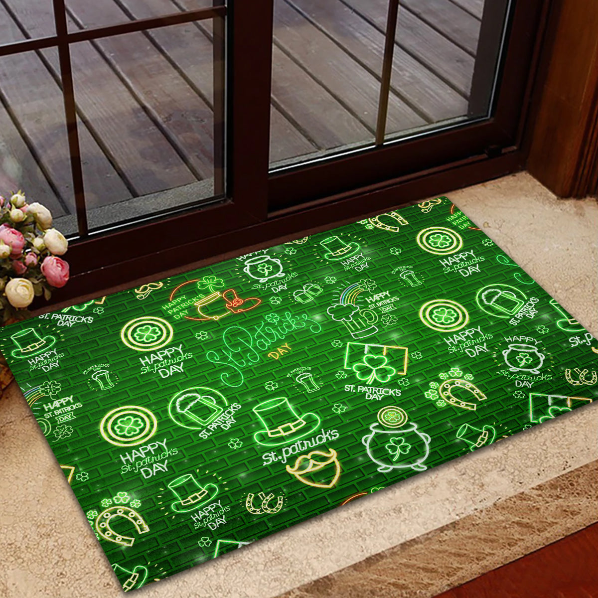 Ireland St Patrick's Day Rubber Doormat Symbols Neon - Wonder Print Shop