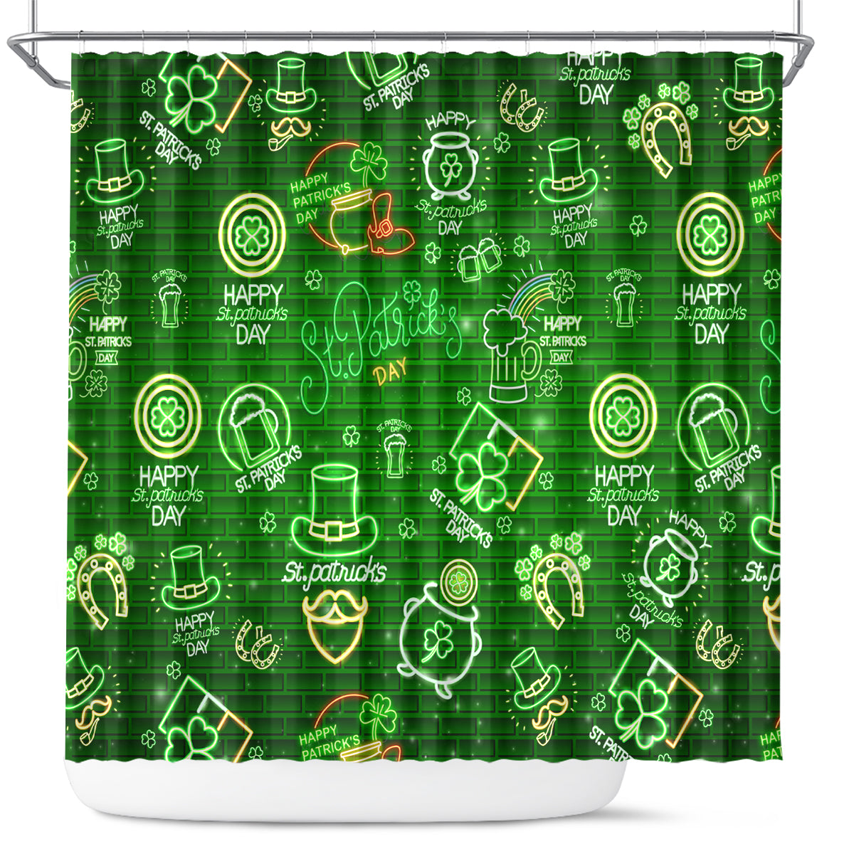 Ireland St Patrick's Day Shower Curtain Symbols Neon