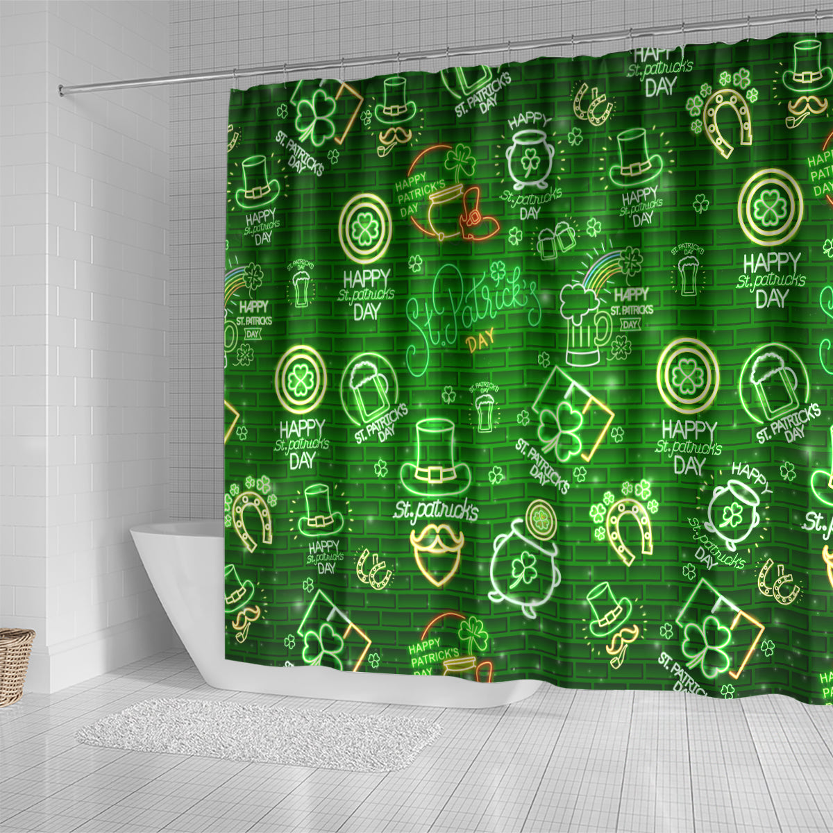 Ireland St Patrick's Day Shower Curtain Symbols Neon