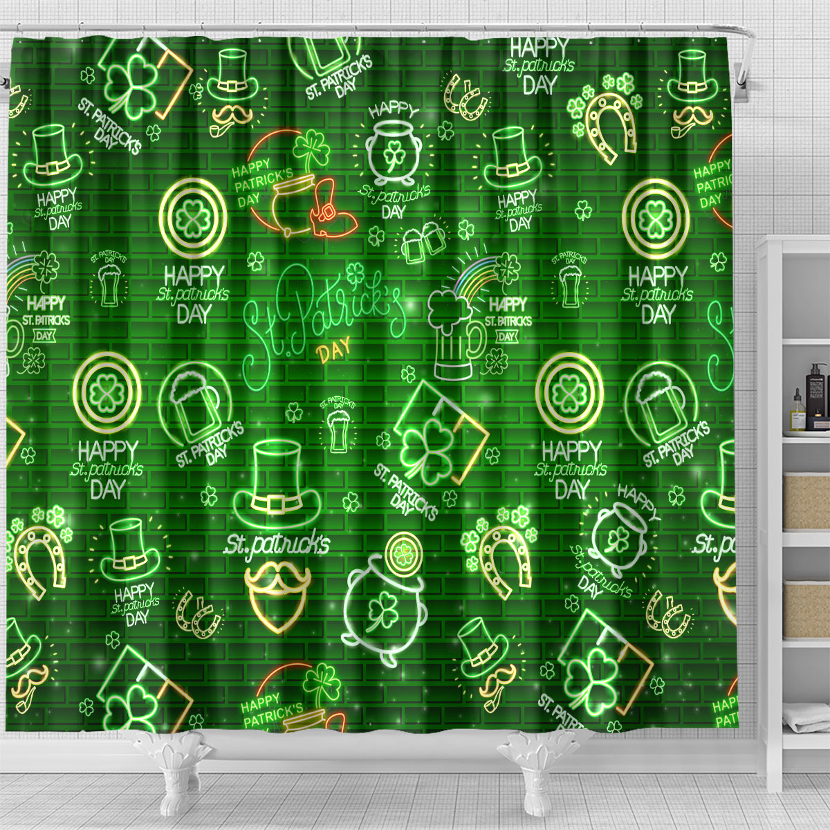 Ireland St Patrick's Day Shower Curtain Symbols Neon