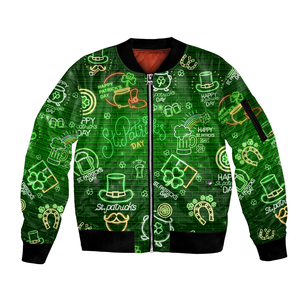 Ireland St Patrick's Day Sleeve Zip Bomber Jacket Symbols Neon - Wonder Print Shop