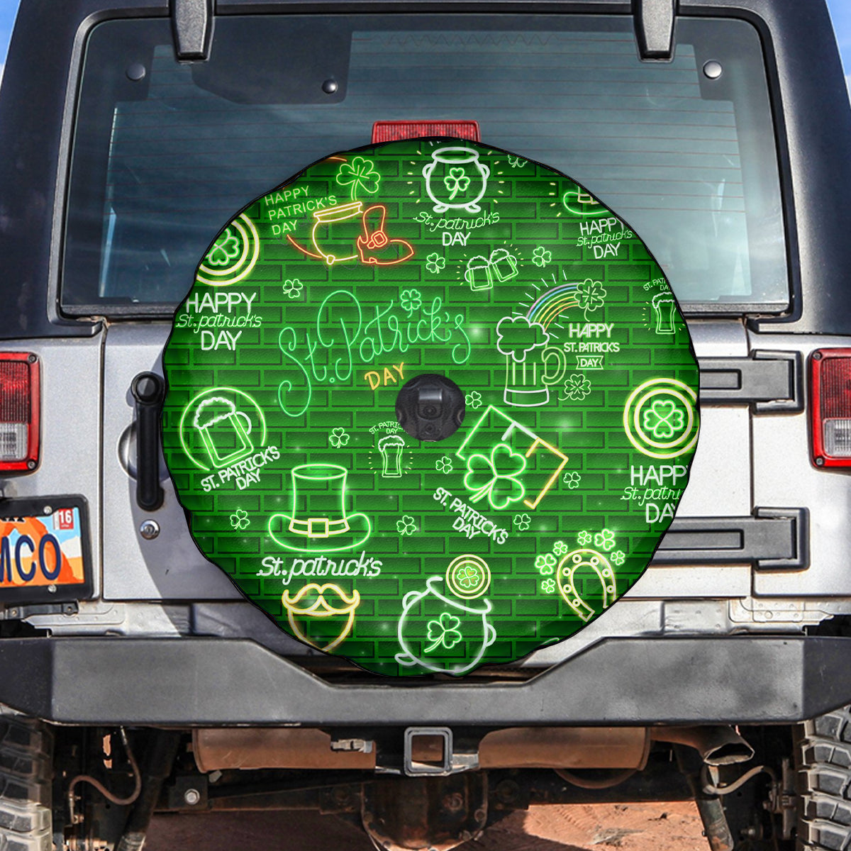 Ireland St Patrick's Day Spare Tire Cover Symbols Neon - Wonder Print Shop
