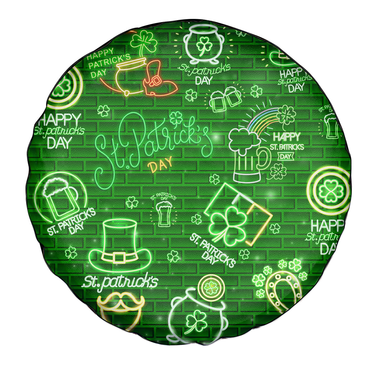 Ireland St Patrick's Day Spare Tire Cover Symbols Neon - Wonder Print Shop
