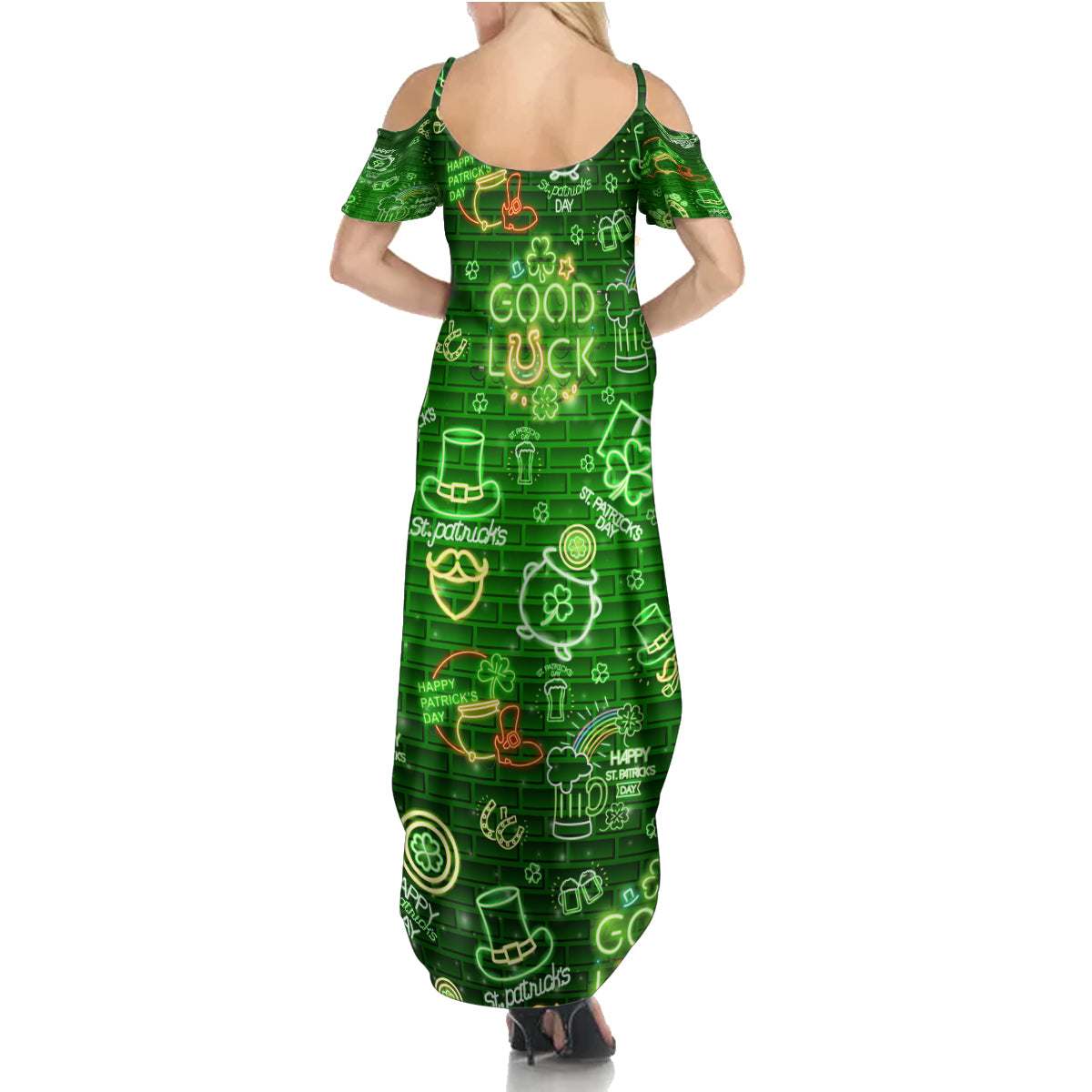 Ireland St Patrick's Day Summer Maxi Dress Symbols Neon - Wonder Print Shop