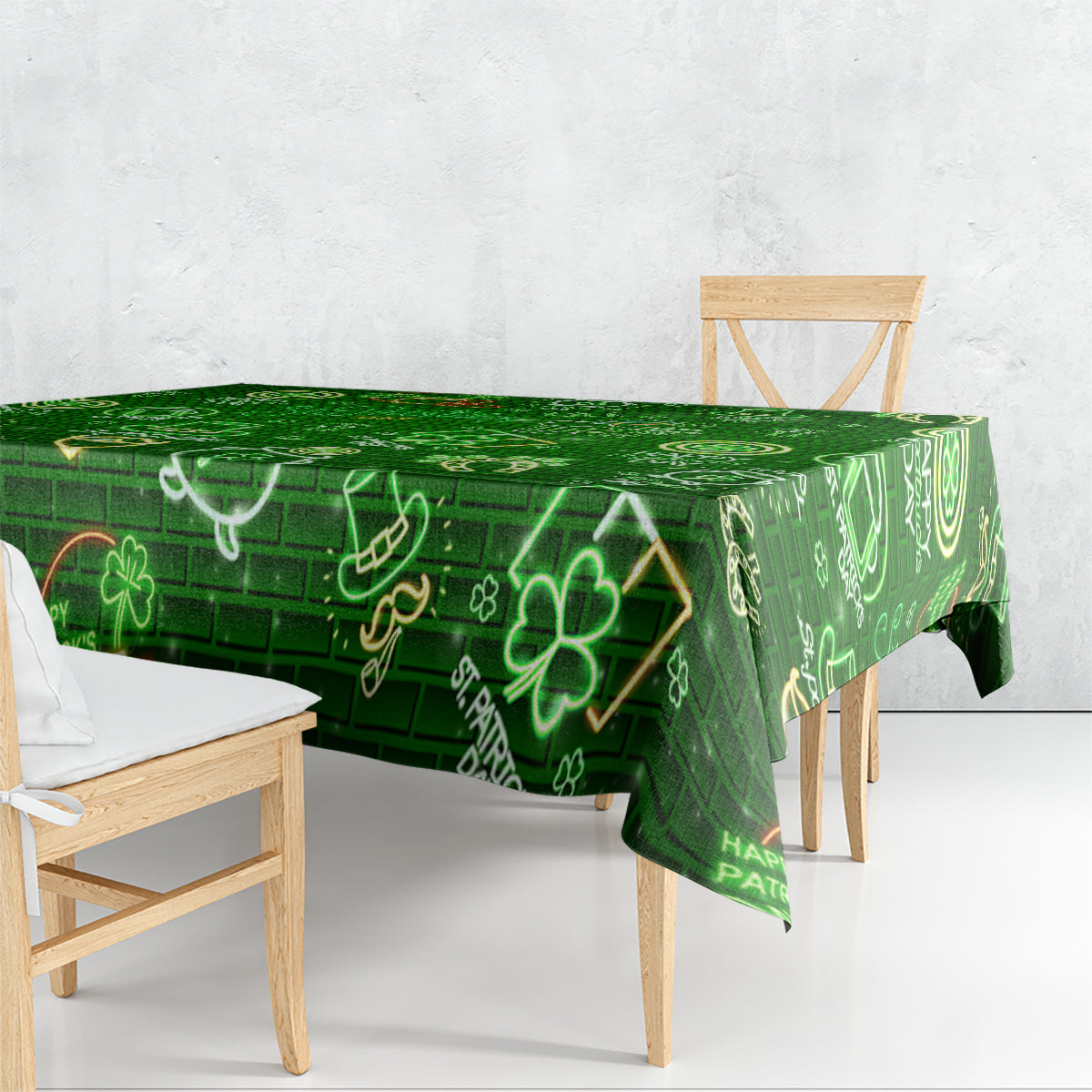 Ireland St Patrick's Day Tablecloth Symbols Neon - Wonder Print Shop