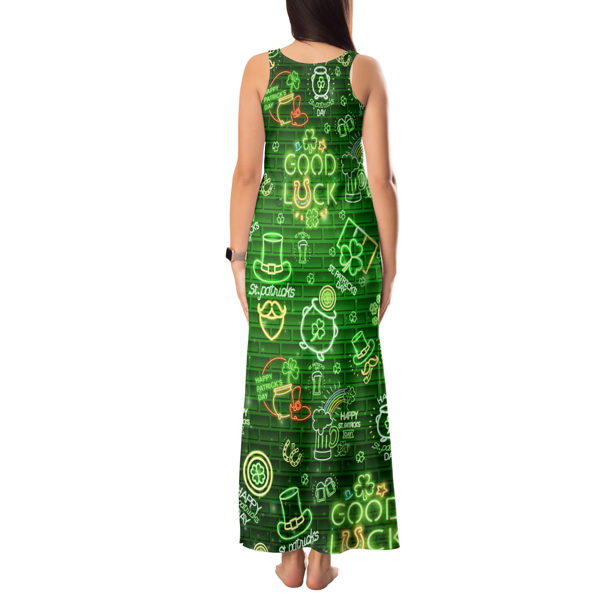 Ireland St Patrick's Day Tank Maxi Dress Symbols Neon - Wonder Print Shop