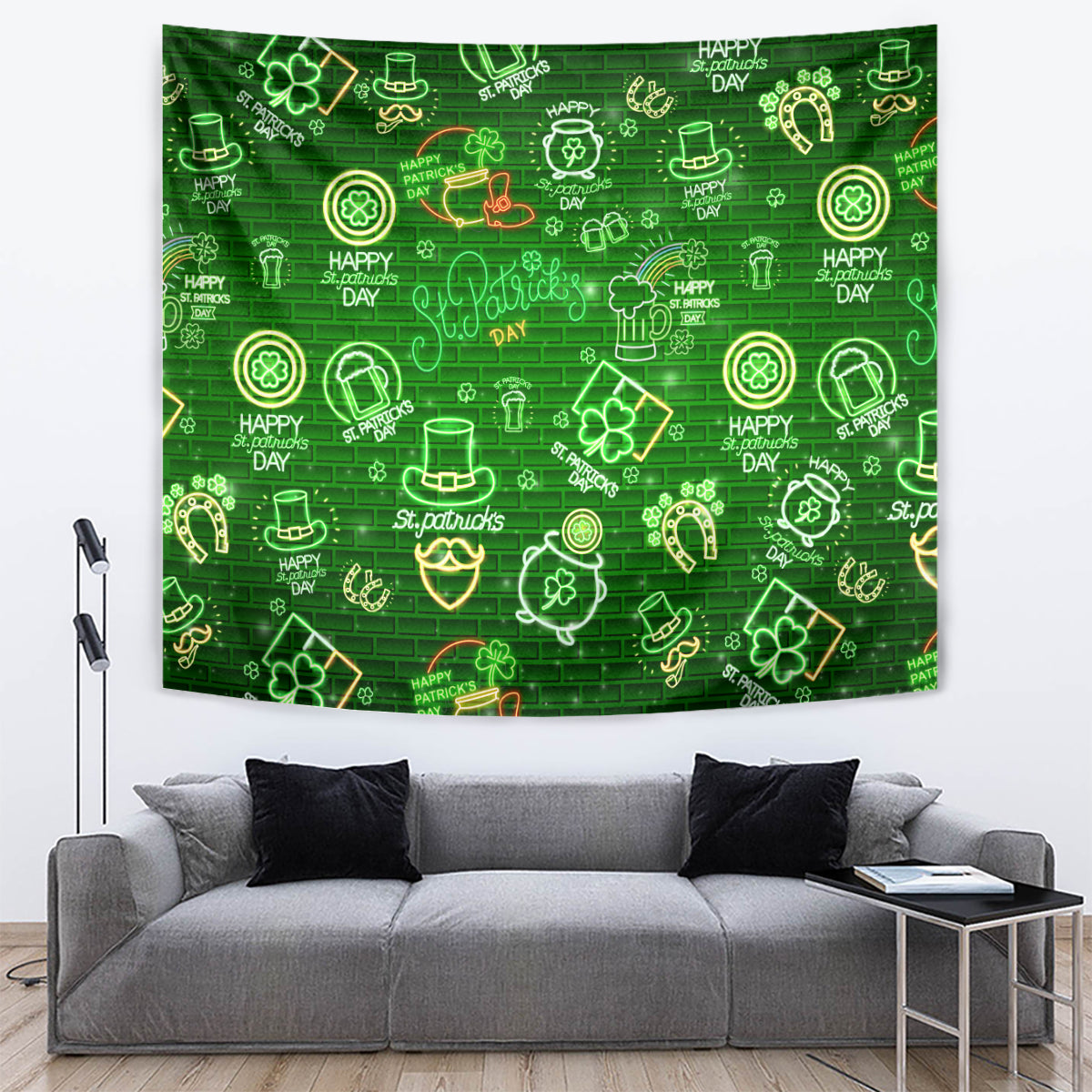 Ireland St Patrick's Day Tapestry Symbols Neon - Wonder Print Shop