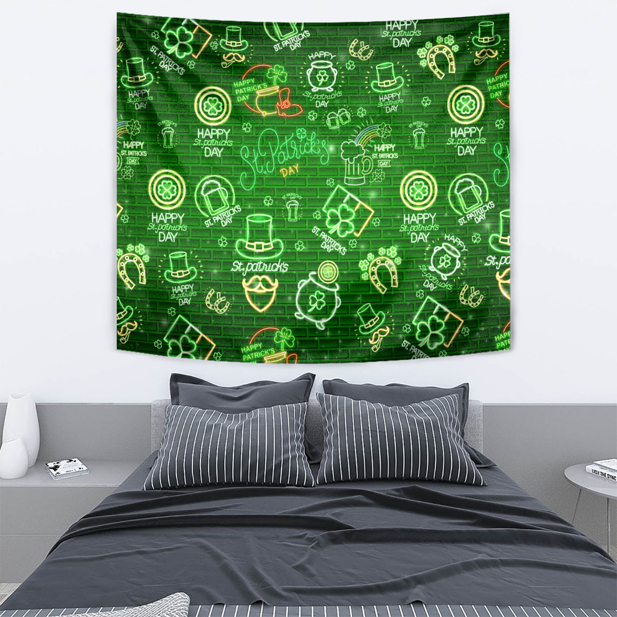 Ireland St Patrick's Day Tapestry Symbols Neon - Wonder Print Shop