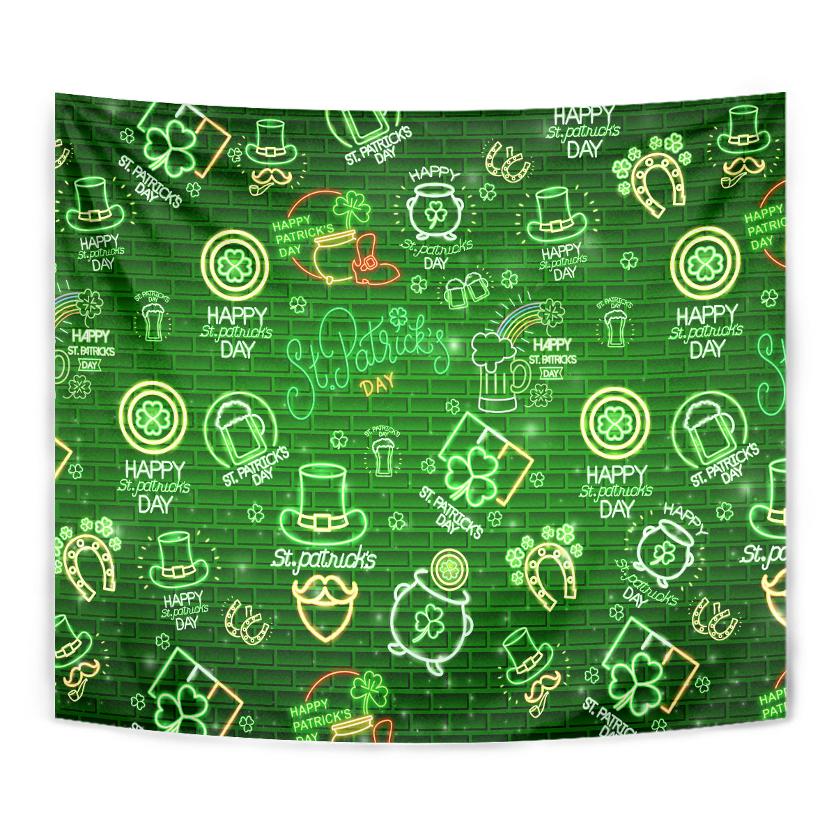 Ireland St Patrick's Day Tapestry Symbols Neon - Wonder Print Shop