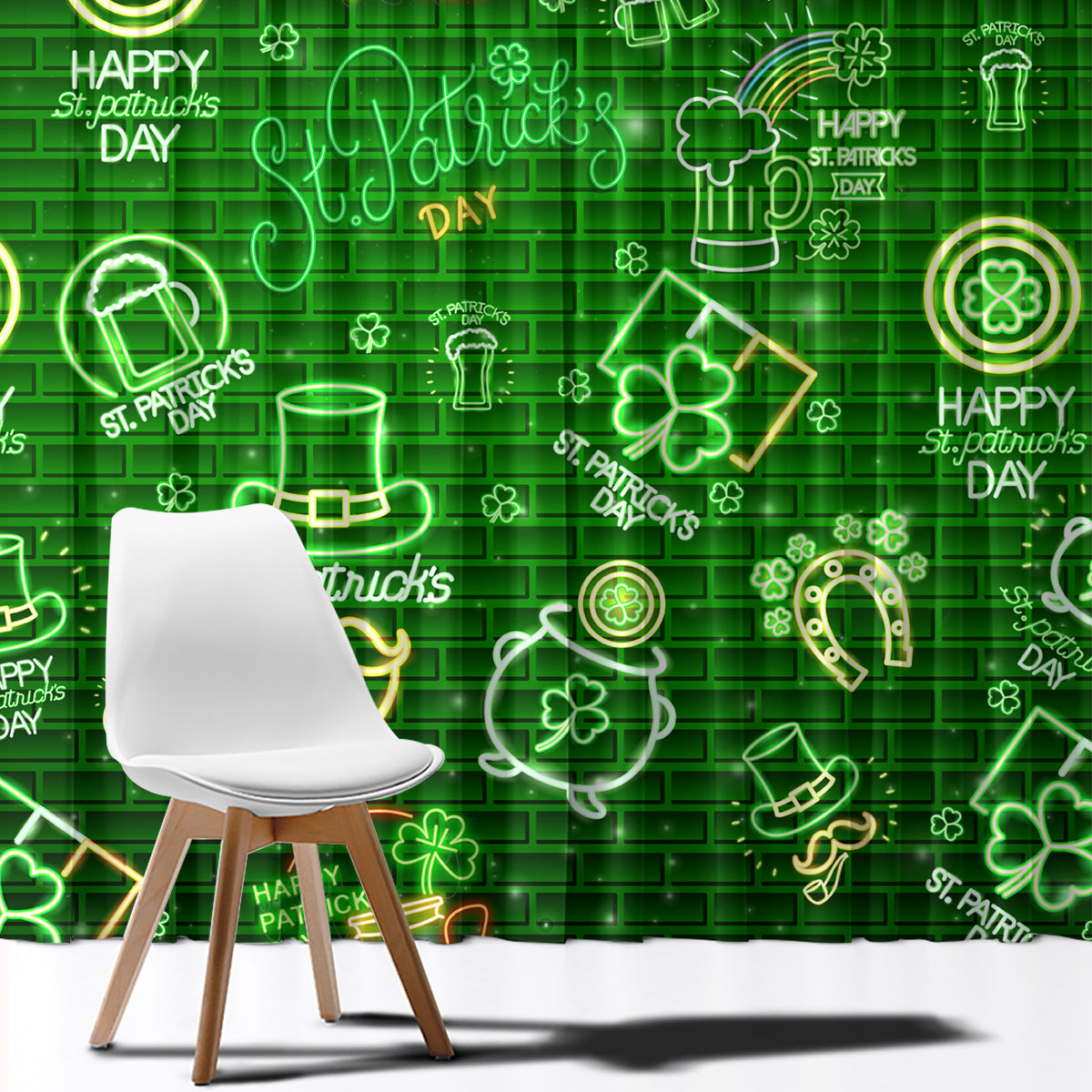 Ireland St Patrick's Day Window Curtain Symbols Neon - Wonder Print Shop