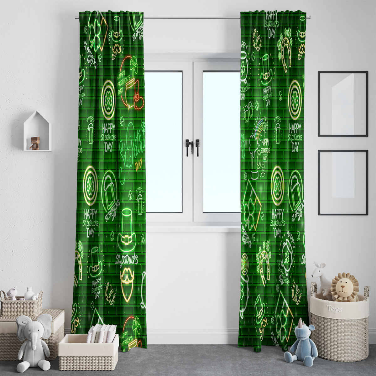 Ireland St Patrick's Day Window Curtain Symbols Neon - Wonder Print Shop