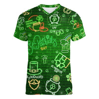 Ireland St Patrick's Day Women V Neck T Shirt Symbols Neon - Wonder Print Shop