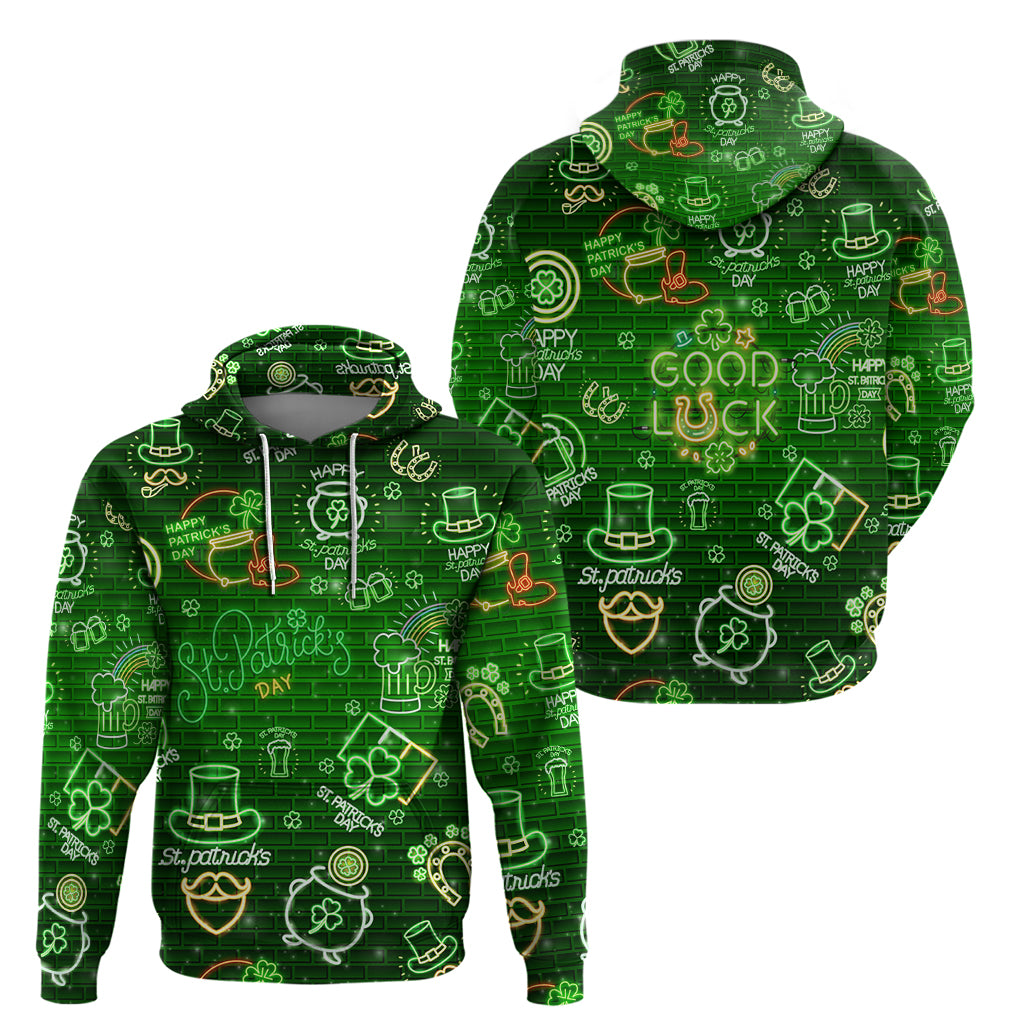 Ireland St Patrick's Day Zip Hoodie Symbols Neon - Wonder Print Shop