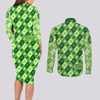 Irish St Patrick's Day Couples Matching Long Sleeve Bodycon Dress and Long Sleeve Button Shirt Simple Style - Wonder Print Shop