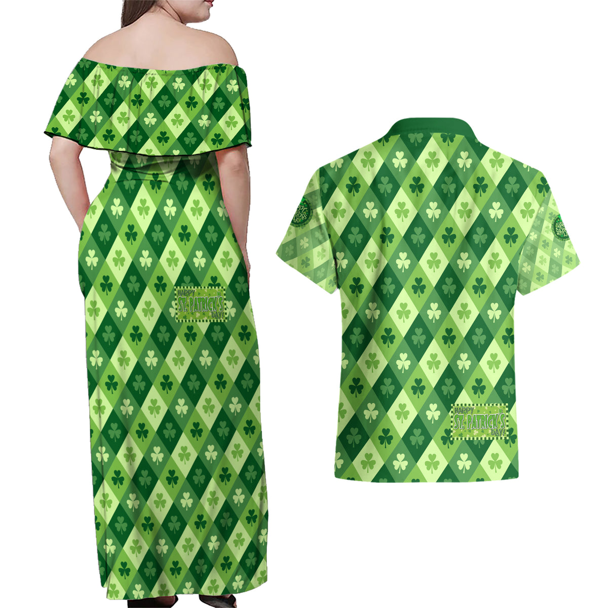Irish St Patrick's Day Couples Matching Off Shoulder Maxi Dress and Hawaiian Shirt Simple Style - Wonder Print Shop