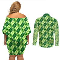 Irish St Patrick's Day Couples Matching Off Shoulder Short Dress and Long Sleeve Button Shirt Simple Style - Wonder Print Shop