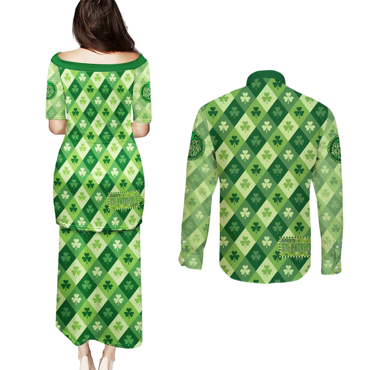 Irish St Patrick's Day Couples Matching Puletasi and Long Sleeve Button Shirt Simple Style - Wonder Print Shop