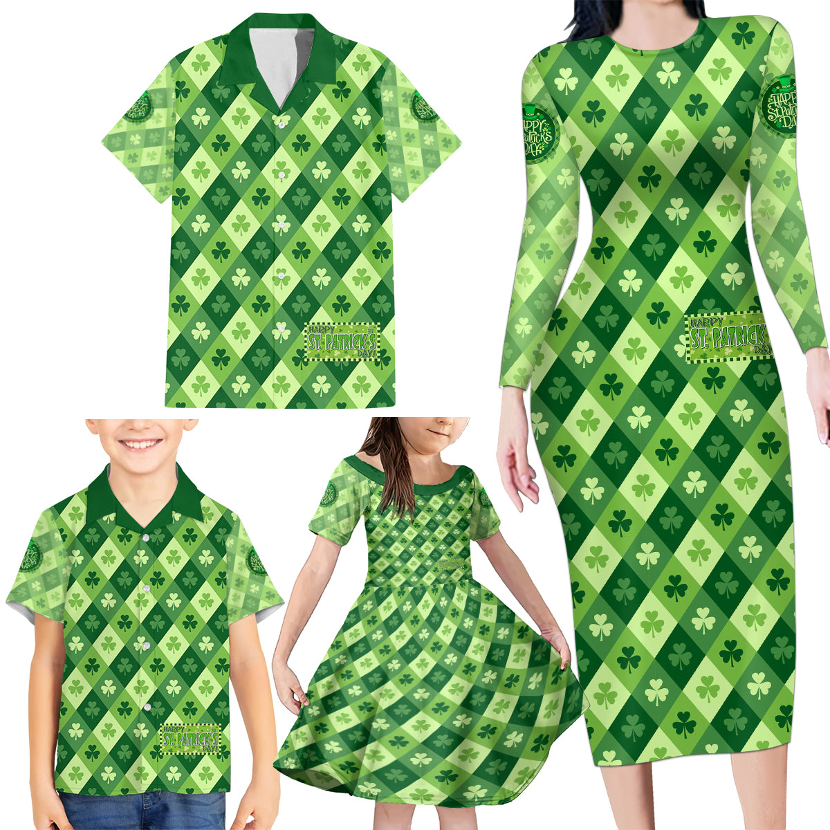 Irish St Patrick's Day Family Matching Long Sleeve Bodycon Dress and Hawaiian Shirt Simple Style - Wonder Print Shop