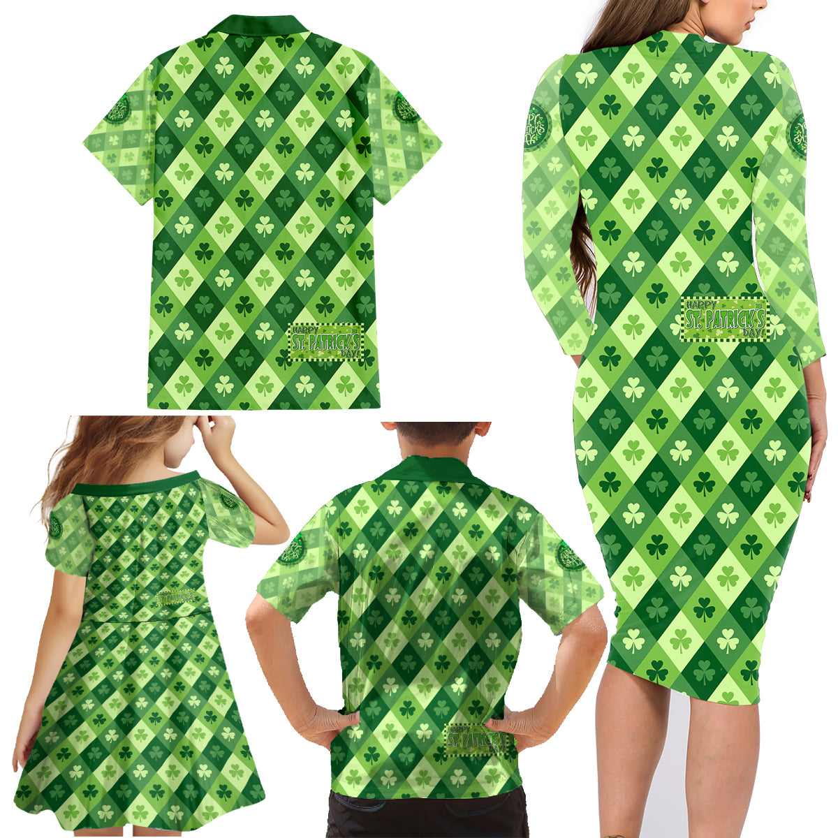 Irish St Patrick's Day Family Matching Long Sleeve Bodycon Dress and Hawaiian Shirt Simple Style - Wonder Print Shop
