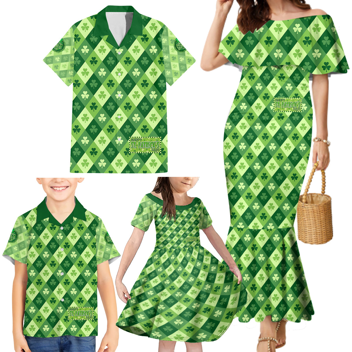 Irish St Patrick's Day Family Matching Mermaid Dress and Hawaiian Shirt Simple Style - Wonder Print Shop