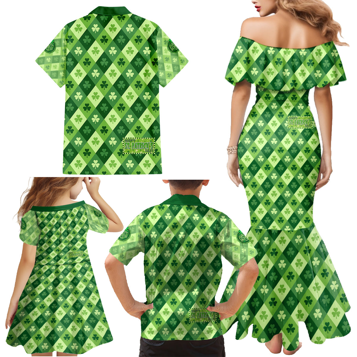 Irish St Patrick's Day Family Matching Mermaid Dress and Hawaiian Shirt Simple Style - Wonder Print Shop